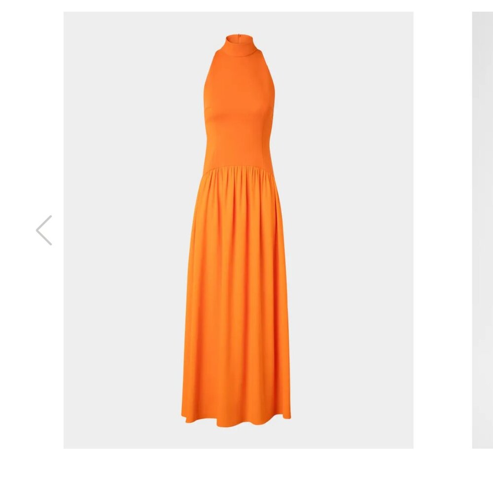 Akris Punto Mixed-Media Jersey Halter Seersucker Pleated Skirt Dress